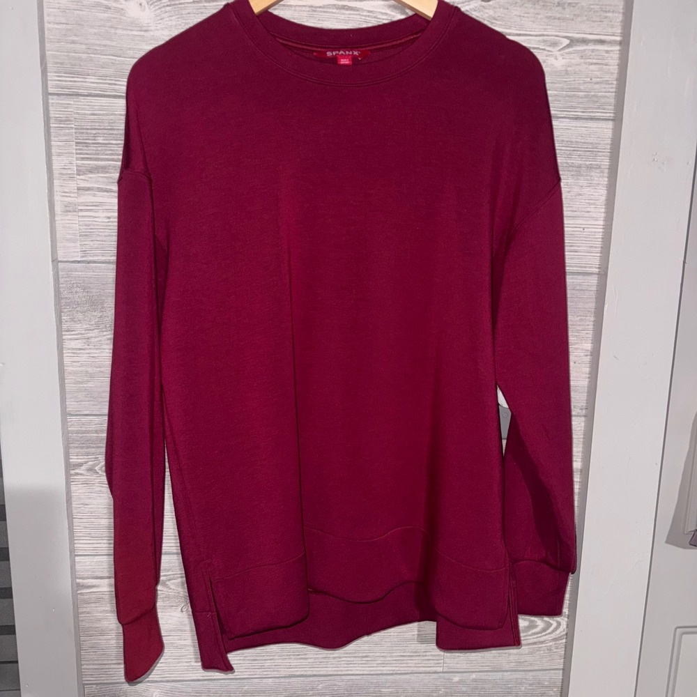 SPANX Women's S Burgundy Modal Oversized Crewneck Sweatshirt Tunic - Picture 2 of 6